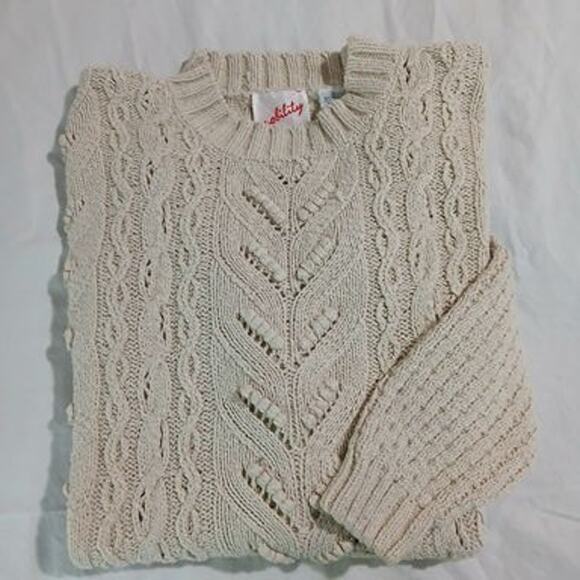 VTG Mobility Small Long-Sleeved Ecru Silk/Cotton Blend Cable-Knit Sweater - Picture 9 of 13
